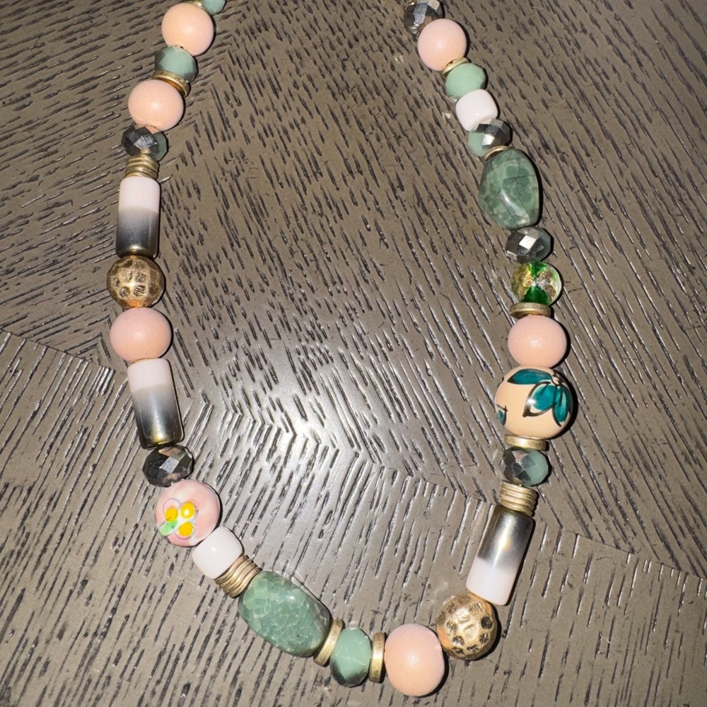 Charming Pink and Green Beaded Necklace